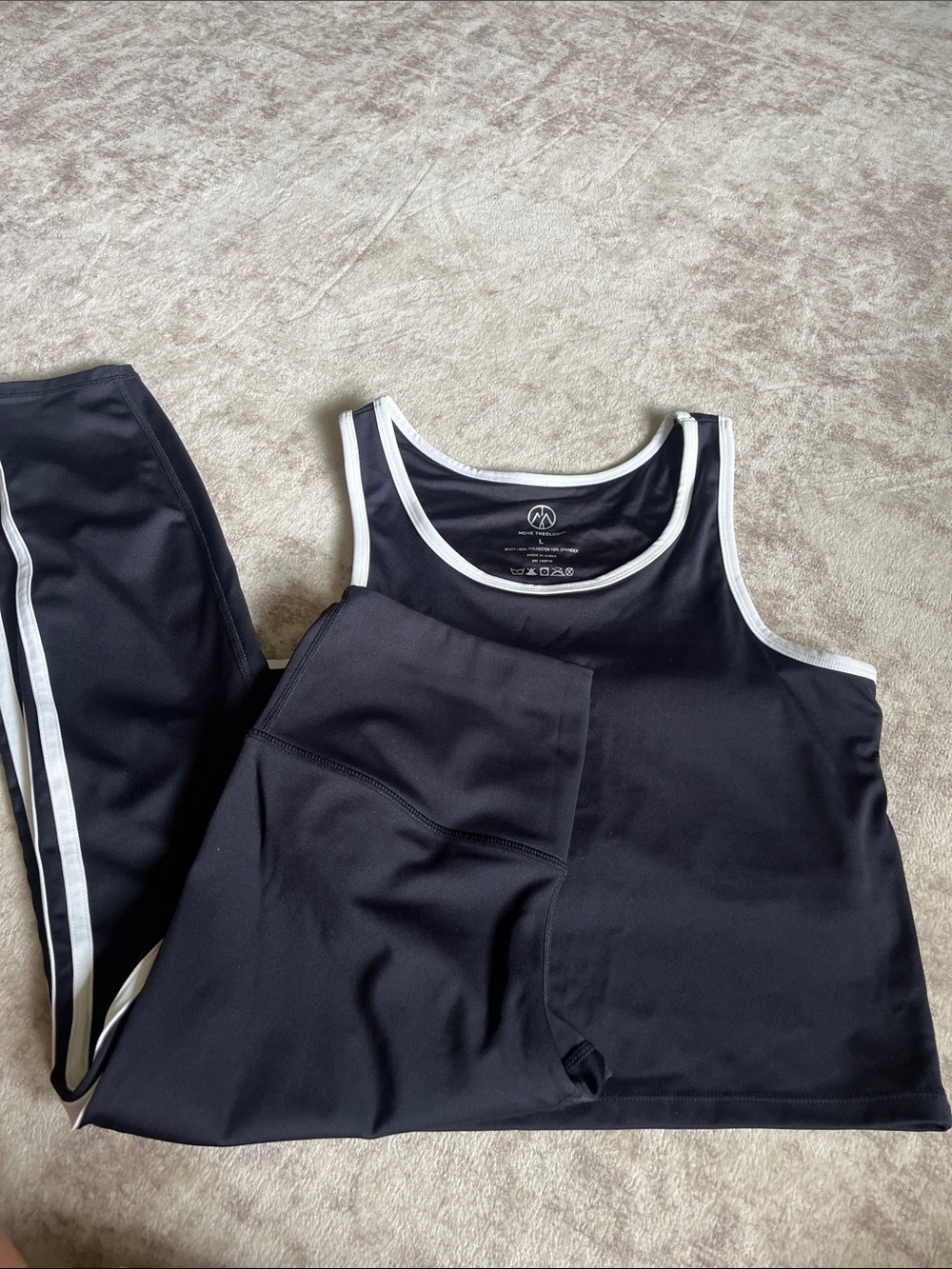 Women's Black Tank Top and Leggings Set with White Trim